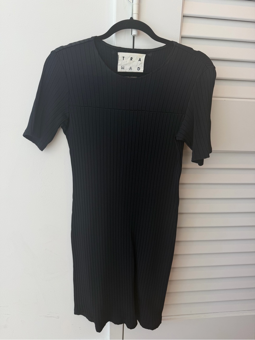Black Ribbed Short Sleeve Dress